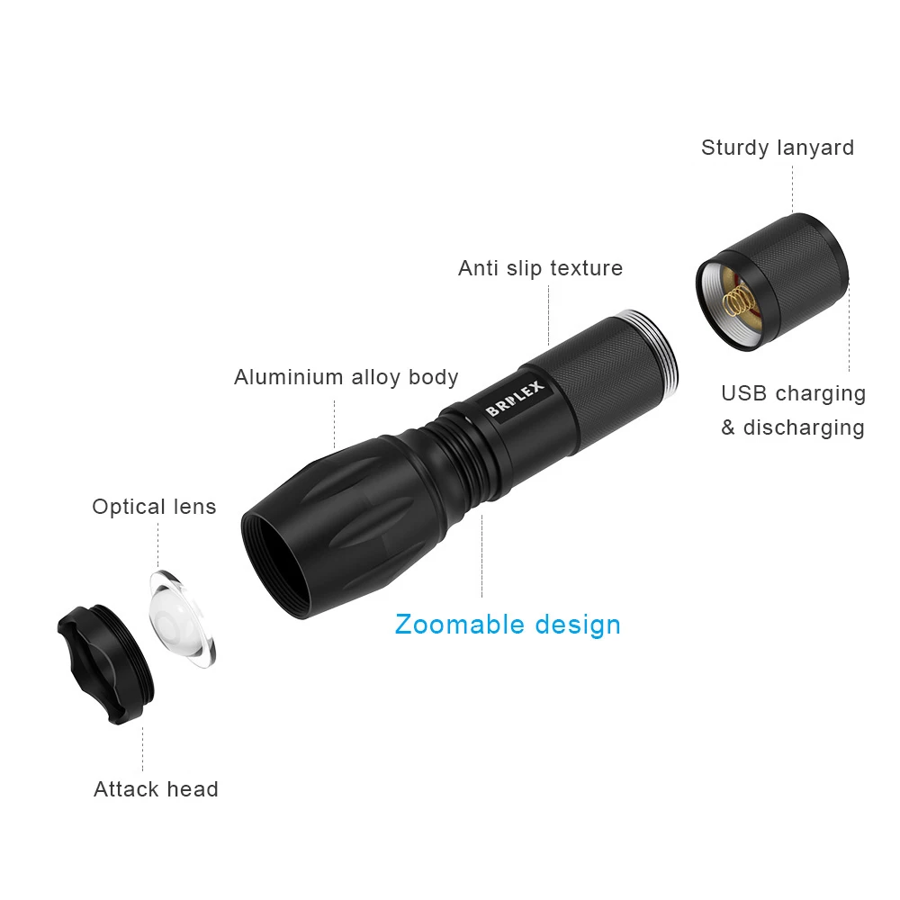 BRILEX Flashlights LED Torches Rechargeable Portable Tactical Flashlight 6 Lighting Modes Ajustable Focal Waterproof Torches.