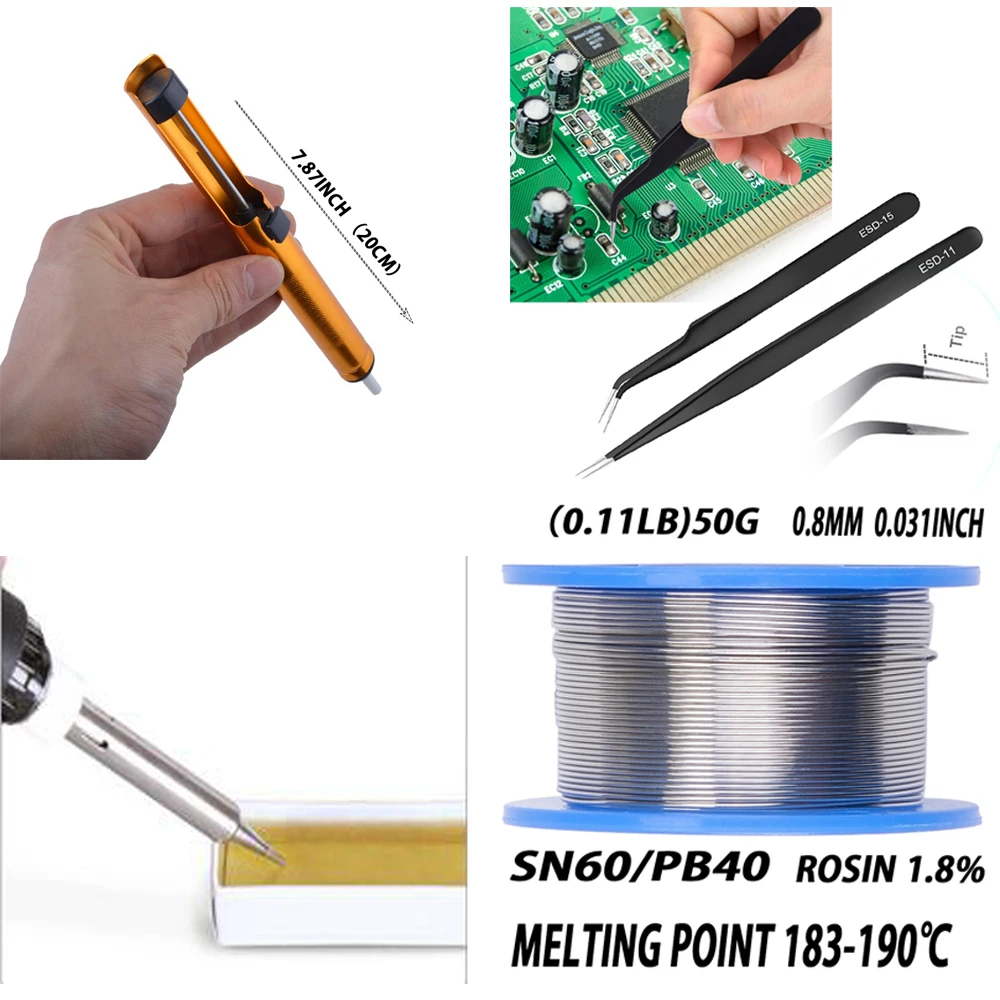60w 110V 220V EU Electric Adjustable Temperature Soldering Iron Kit With ON/OFF 5 Tips Desoldering Pump Solder Wire Tweezers bag