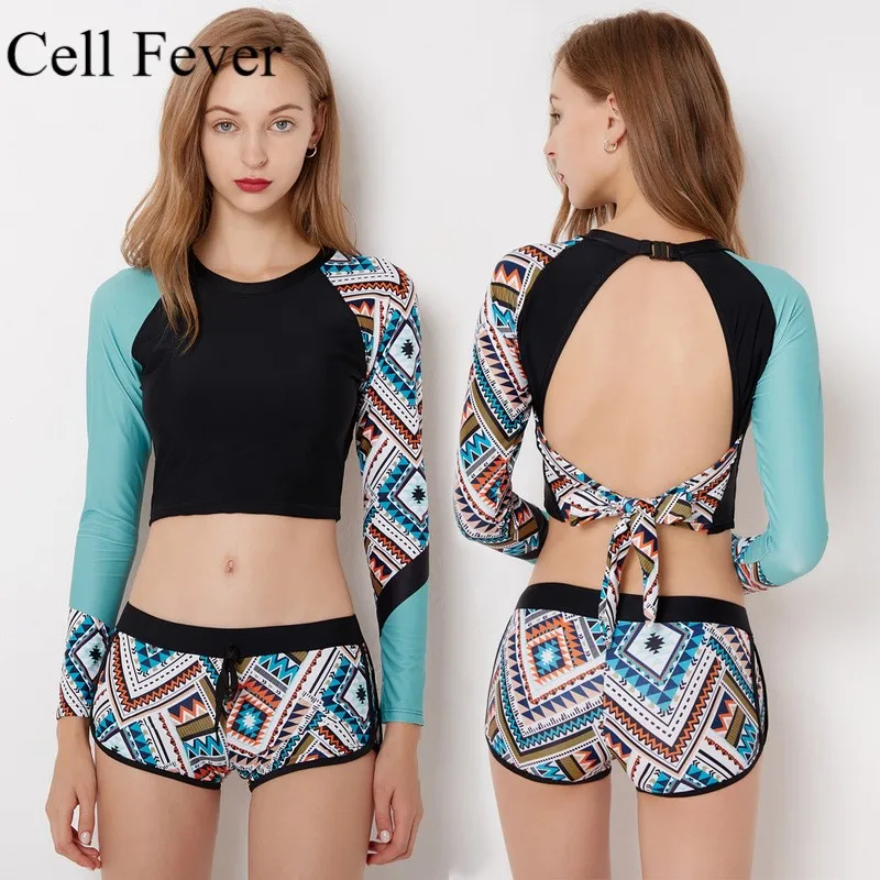 

Swimsuit For Surfing Rash Guard Bathing Suit Fitted Beach Wetsuit Two Piece Surf Female Rash Guard Backless Long Sleeve Swimwear