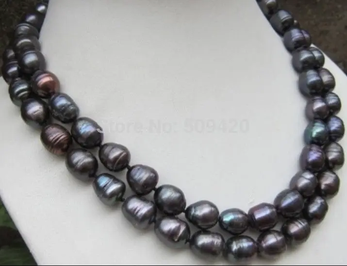 

Free Shipping NEW 11-13MM AAA NATURAL TAHITIAN BLACK BAROQUE PEARL NECKLACE 32
