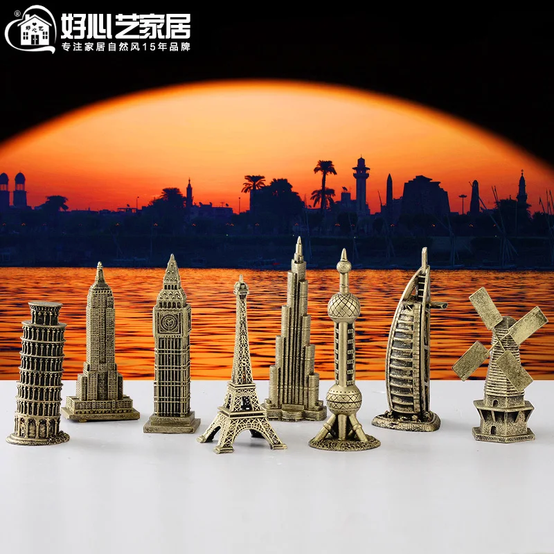 

Retro building model Lugger Hotel Holland Oriental Pearl Tower windmill Big Ben living room decorative bookshelf
