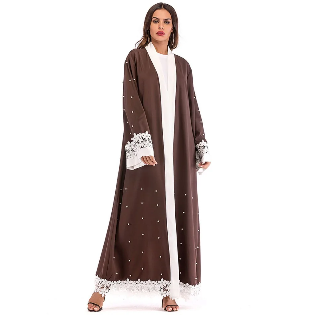 Платья больших размеров 2019 Abaya Дубай жемчуг женские этнические халаты исламский