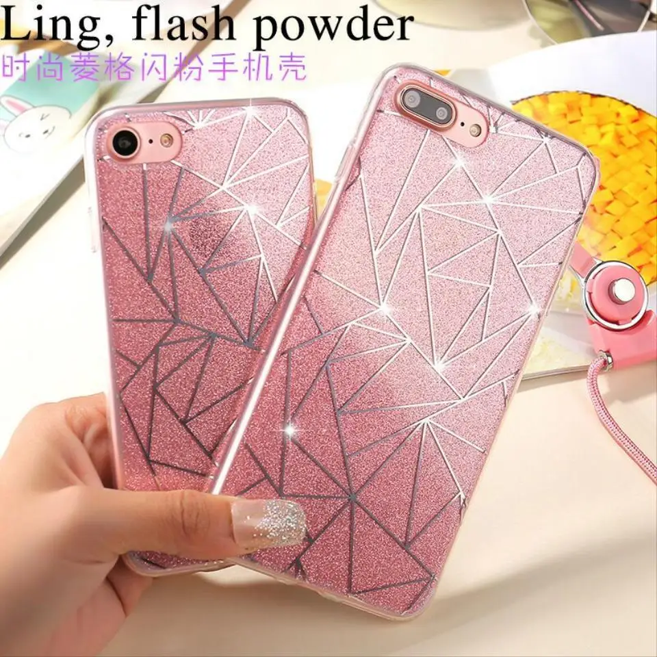 

Cases For iPhone 7 6 6S Plus 8 Plus X Cover Case Glitter Powder Silver Rhombus Soft TPU Case For iPhone 6 6S 7Plus 8Plus Capa