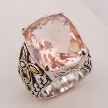 F819 Morganite Mujeres Anillo de Plata 925 Tamaño 6 7 8 9 10