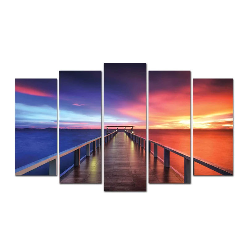 

Modular Canvas HD Prints Posters Home Decor Wall Art Pictures 5 Pieces Sunset by the sea Scenery Landscape Paintings Framework