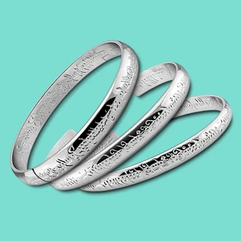 

Bohemian original 925 silver bracelet pattern carving design solid unisex opening bangle men and women suitable for fine jewelry