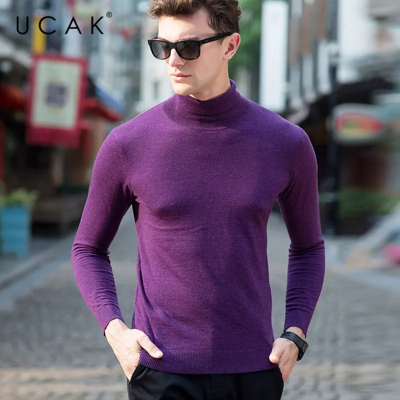 UCAK Brand Sweater Men Classic Casual Pull Homme Pure Merino Wool Pullover Men Autumn Winter Turtleneck 4