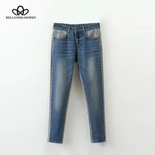 Wonder новые весенне-Летние повседневные женские ботильоны Длина брюк гульфик на молнии женские прямые джинсы Высокая Талия сращены panelled джинсы