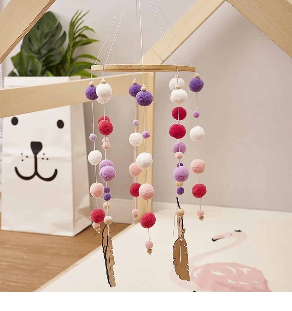 Baby Bed Bell Balls Feather Rattles Rotating Mobile Wind Chimes Crib Mobile Holder Arm Bracket Music Box Puzzle Gifts Baby Toys