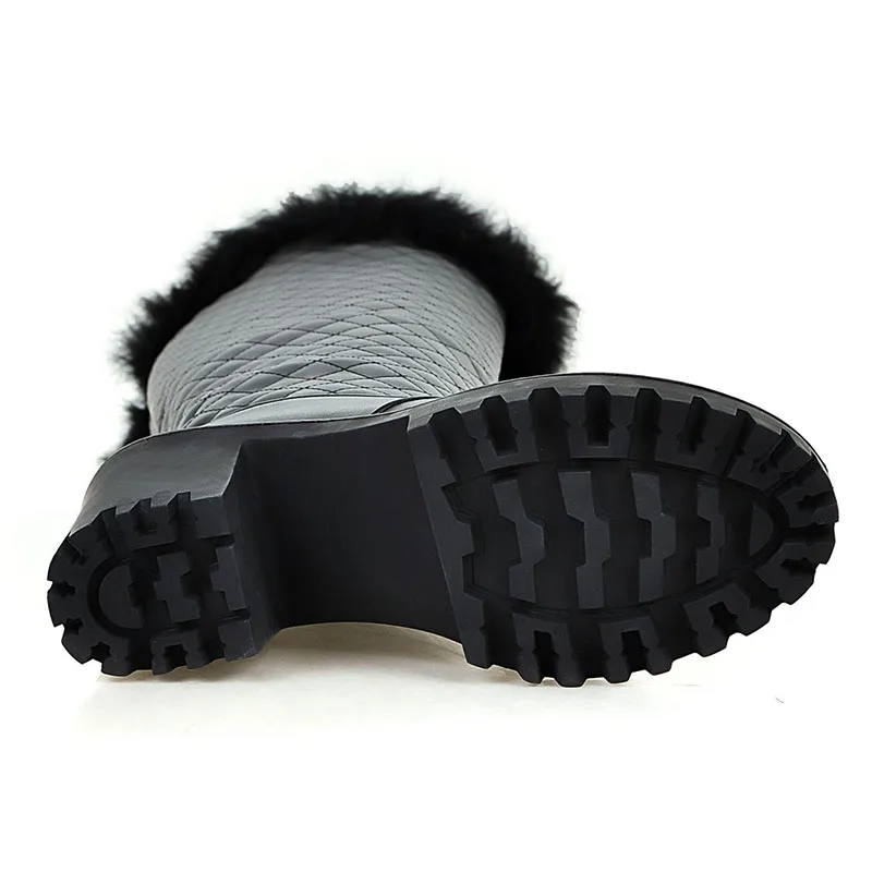 Schwarz Absätzen Kniehohe Slip Hohen Frauen Mode Weiß Chainingyee Reiten Black Stil Kappe Süße Mit Plattform white Runde Kaninchen Stiefel Haar IPZPwzq