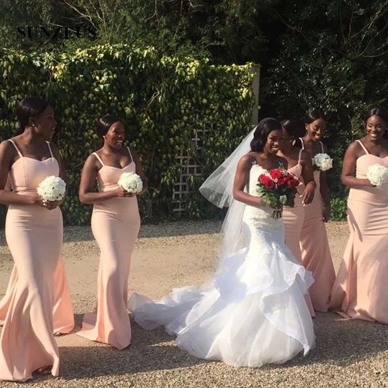 Нигерийский Африканский Арабский сексуальный Русалка розовое платье подружки невесты длинные 2019 атласные Спагетти ремни Выпускные