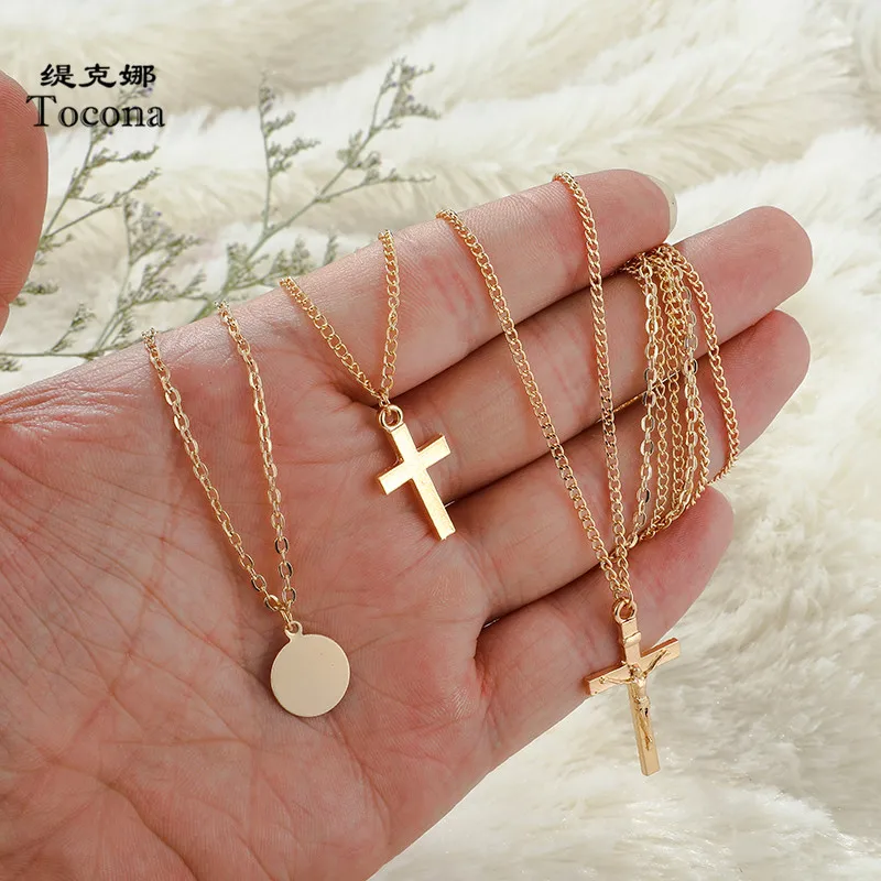 

Tocona Bohemia Antique Gold Sequins Cross Pendant Necklaces Multi Layer Chain Chokers Necklace Collar for Women Jewelry 6587