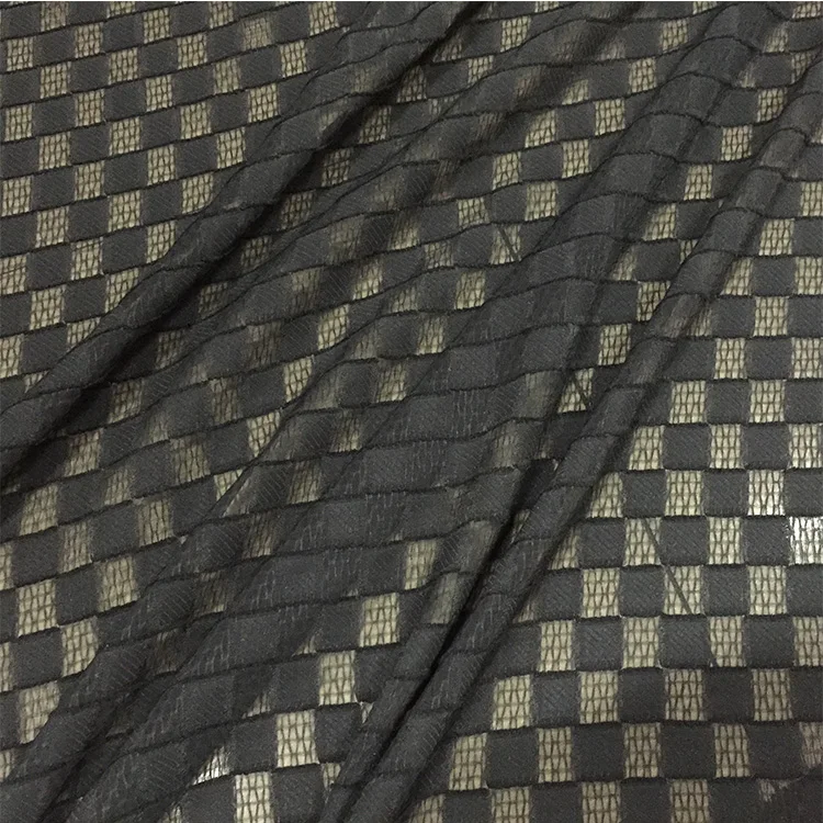 

LEO&LIN Black Grid Stripe Hollow Summer Lattice Cut Flower Fabric Jacquard Imitation Silk Candy Dress 50cm