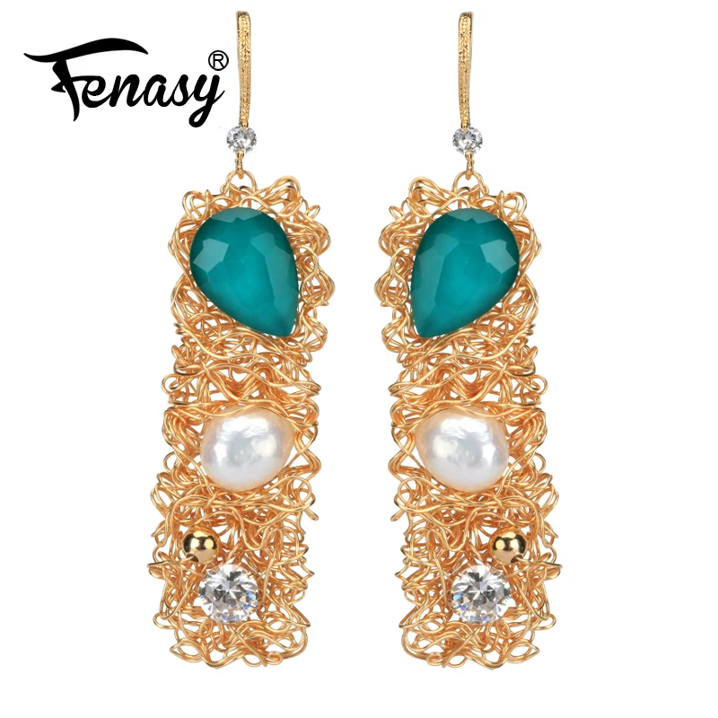 

FENASY Handmade Natural Freshwater pearl earrings for women party Anniversary birthday long drop earrings with pearl