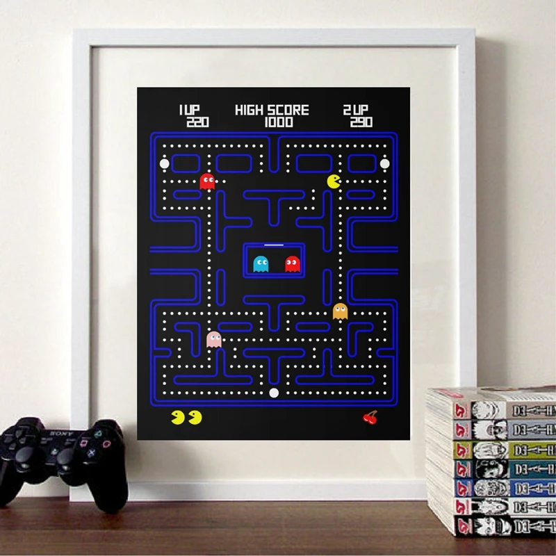 Pac Poster Video Game Print Atari Retro Gaming Canvas Painting Arcade