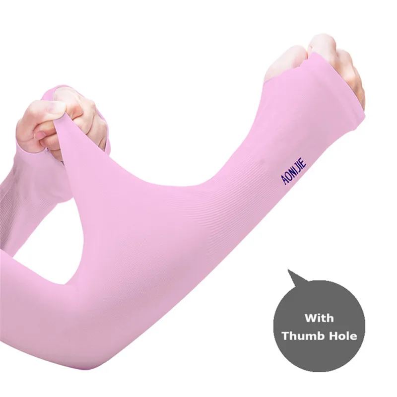 Солнцезащитные перчатки ледяные шелковые солнцезащитные манжеты спортивные перчатки для вождения ледяные рукава для езды солнцезащитные рукава для спорта на открытом воздухе Пешие прогулки - Цвет: pink have hole