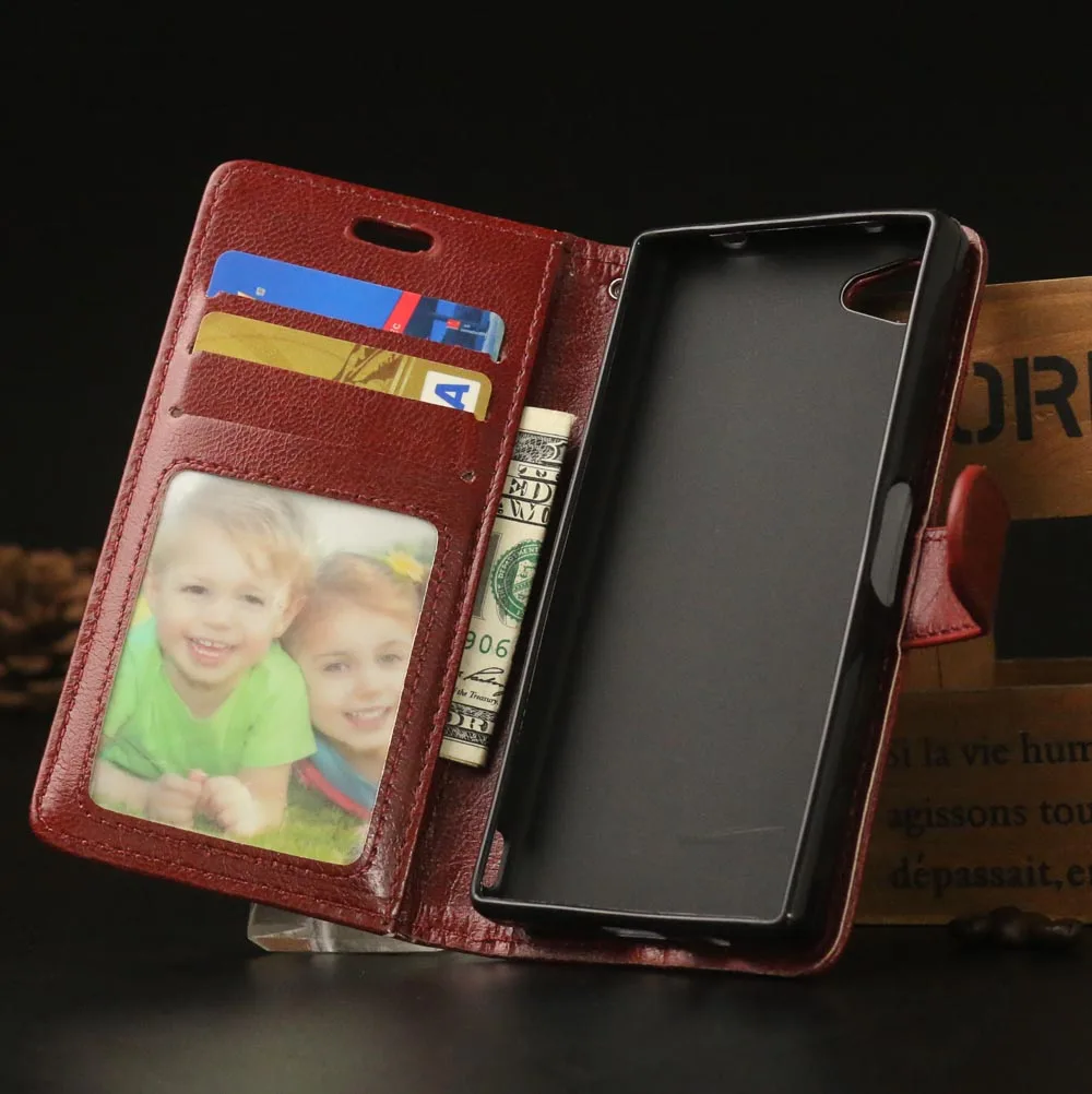Роскошный кожаный флип чехол кошелек для sony Xperia Z5 компактные Чехлы телефона с
