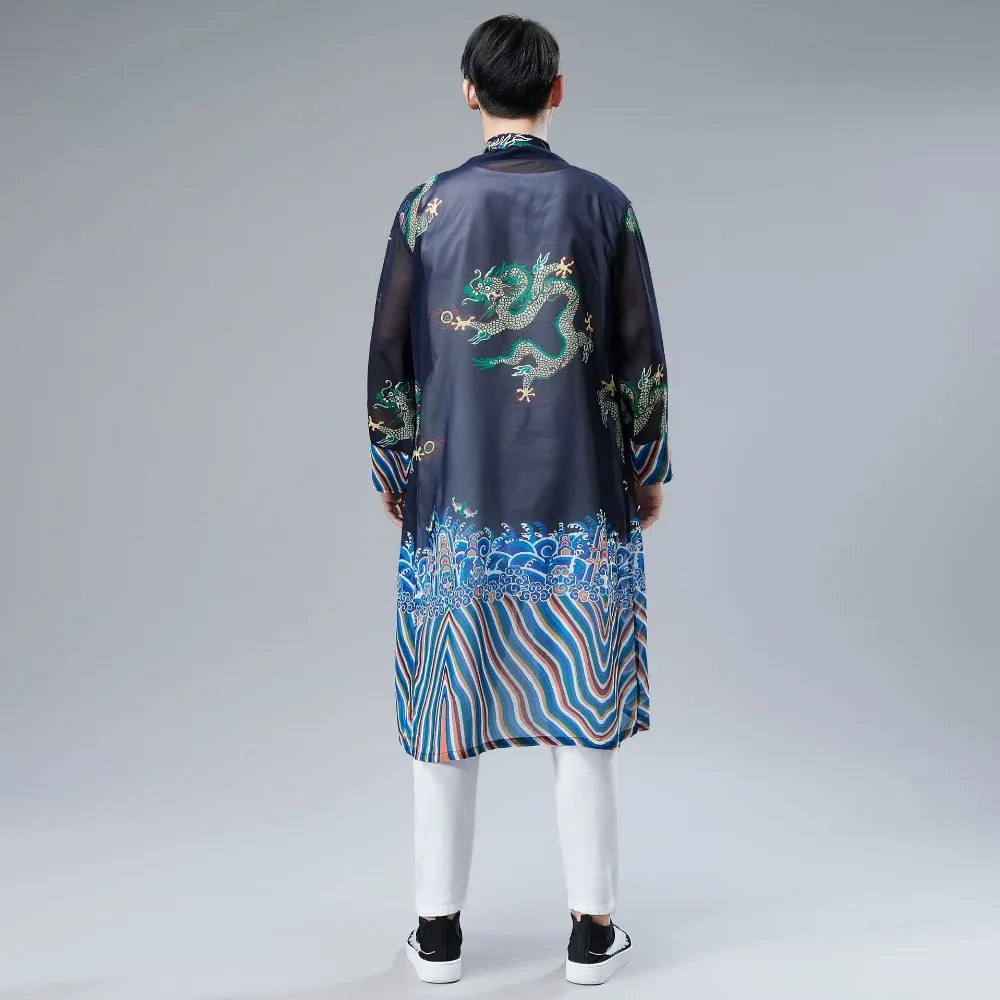 LZJN 2019 Japanese Kimono Cardigan Men Dragon Pattern Print Long Kimono Cardigan Men Thin Mens Kimono Cardigan Jacket Coat  (38)