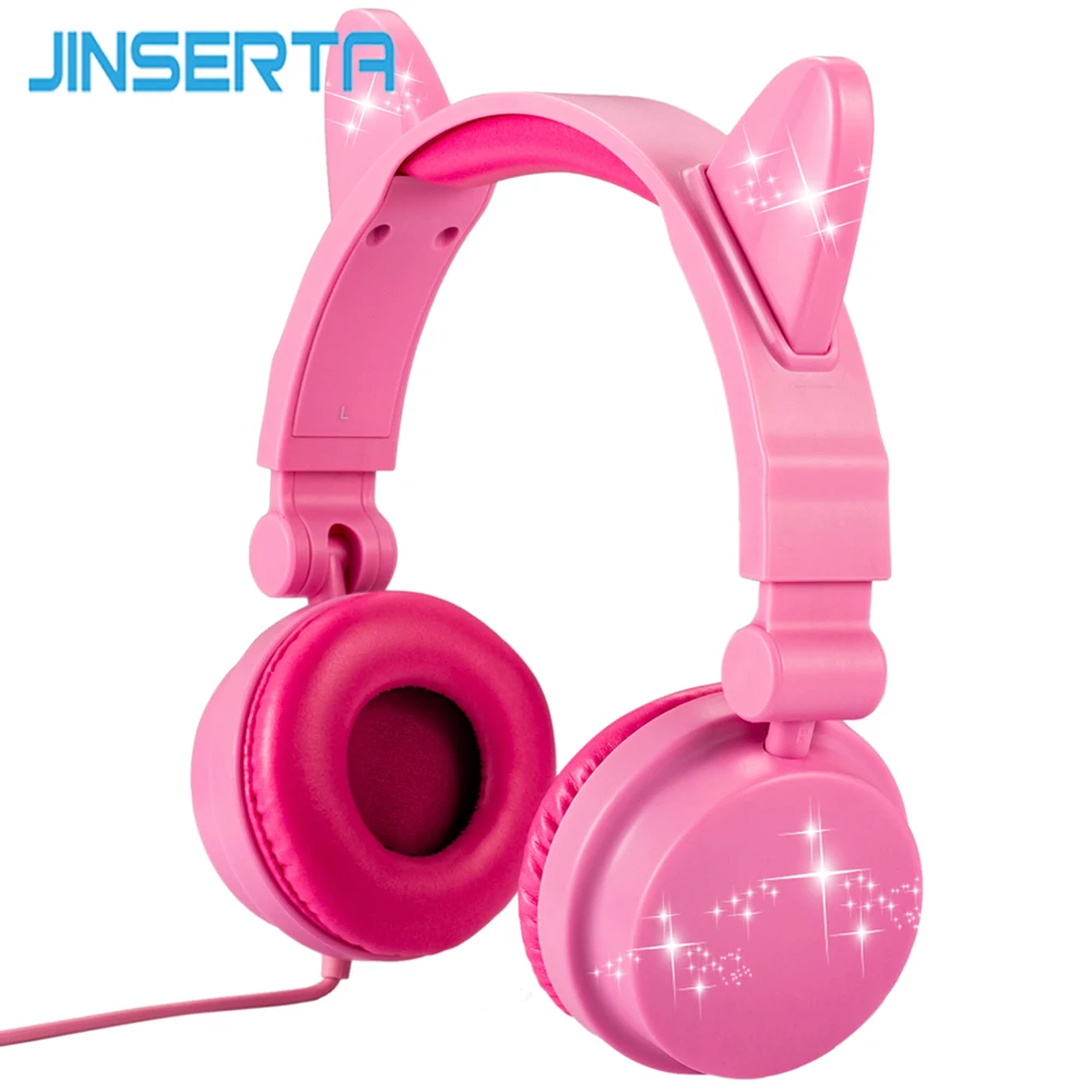 

JINSERTA Cat Ear Headphones Glowing Headset 3.5mm Kids Earphones with USB Charging Port For Girls Children's Christmas Gifts