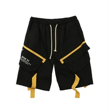 Хип хоп мужские шорты Карго Летние повседневные черные свободные эластичные уличная одежда мужские спортивные штаны Короткие повседневные Hombre S6T74