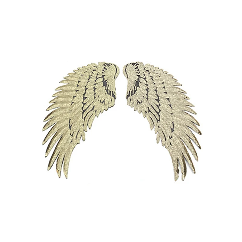 Clothes Patch Iron On DIY Popular Slivery 3 Sizes Wings Patches 3D Feather Golden Sequined Patch Sew On Applique 1Pair - Цвет: Golden M