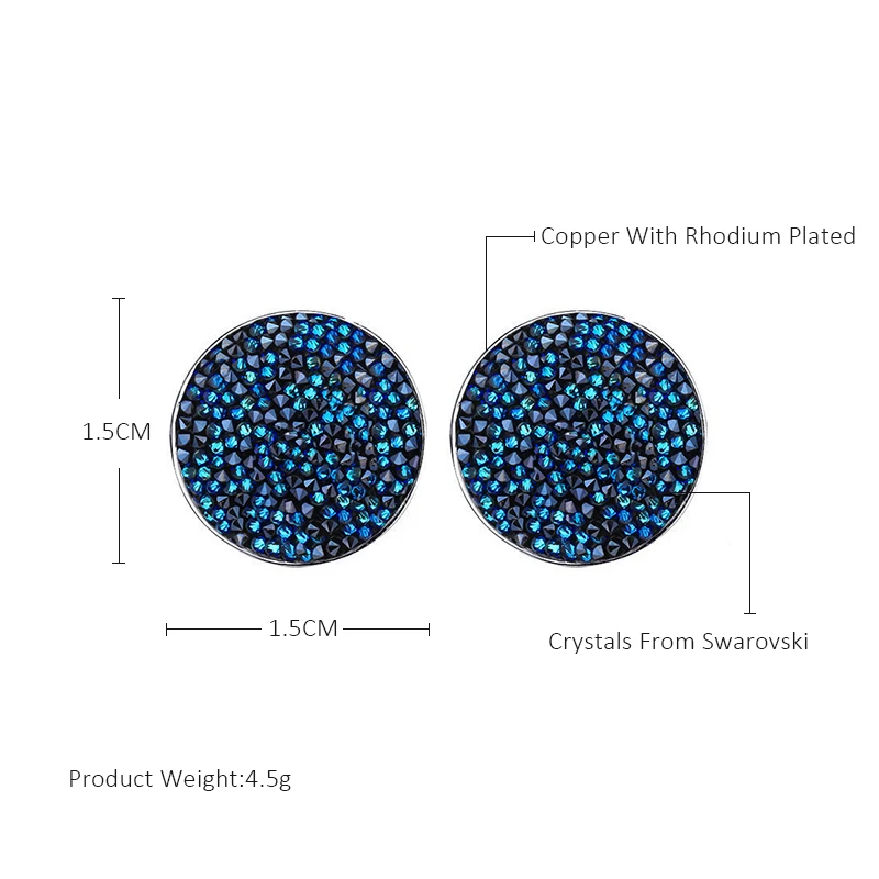 BAFFIN круглые серьги-гвоздики Роскошные Кристаллы от Swarovski проложить серебряный цвет пирсинг для женщин шикарный подарок синий цвет ювелирные изделия