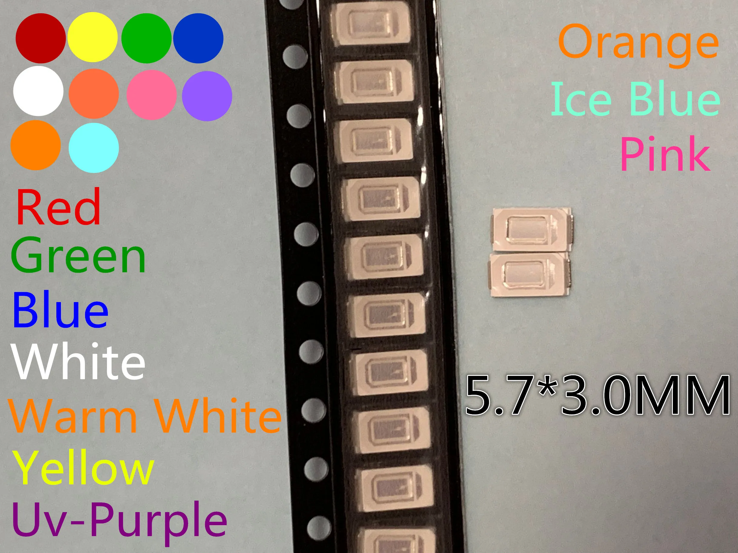 

1000pcs 5730 SMD LED 5630 Diode Kit 10Values Red/Green/Blue/White/Yellow /Warm White/Orange/Pink/ Ice Blue/purple uv