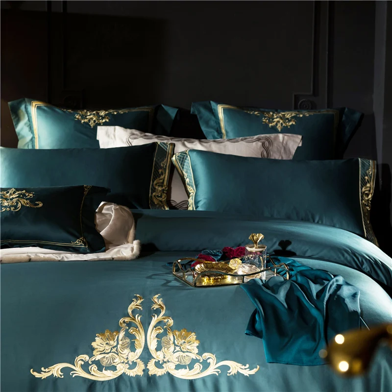Waliicorners Egypt Cotton European Classics Bedding Set Gold Embroidery Duvet cover Bed Sheet Pillowcases Queen King size 4/6/7Pc 16 6O5A7596_