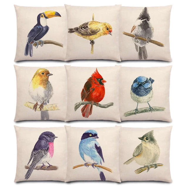 Bird Printed Pillow Case, Decorative Cushion Case, Sparrow Pillow