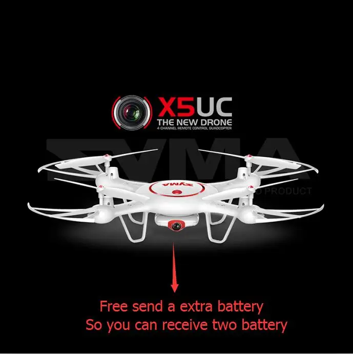 

Free a extra battery X5UC Aerial rc Drone With 2MP HD Camera Height Hold One Key Land 2.4G 4CH 6-Axis RC Quadcopter VS X600