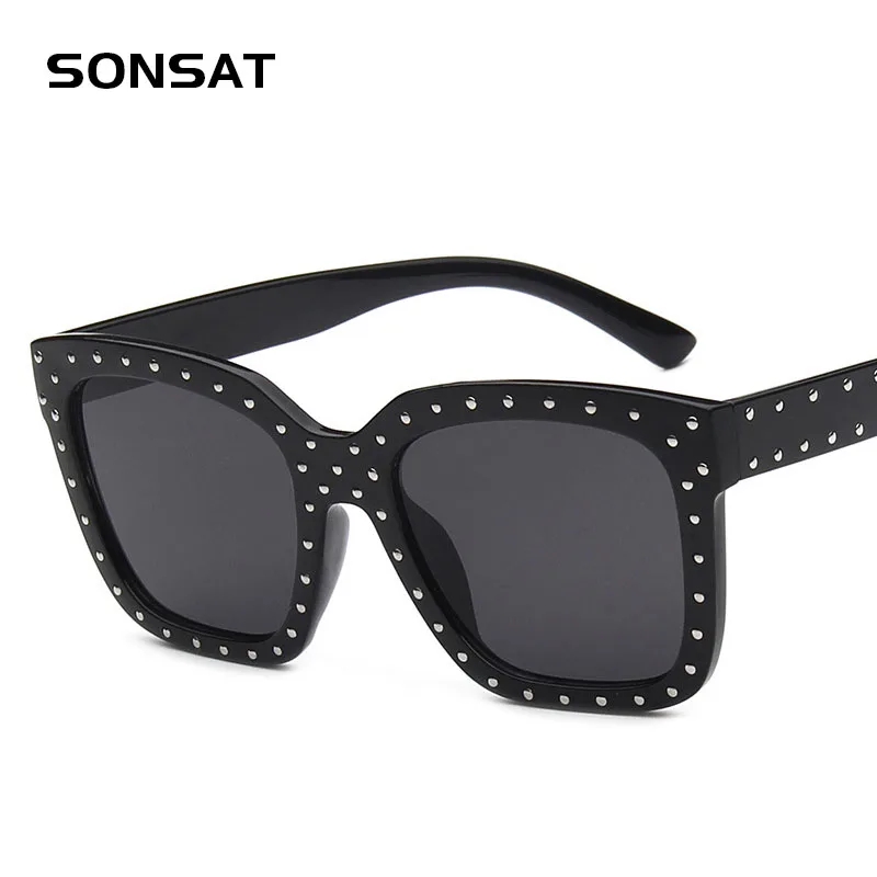 

SONSAT New Rivet Women Sunglasses Fashion Punk Luxury Square Glasses Men Vintage Brand Designer Coating Sun Glasses