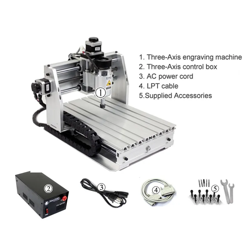 mini cnc router 200W wood engraver carving cnc milling machine with cutter collet clamp vise