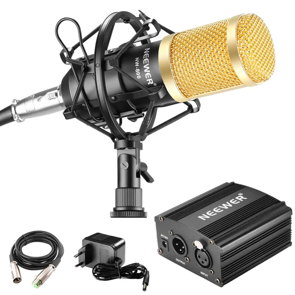 Neewer NW-800 микрофон и фантомный комплект питания NW-800 микрофона+ 48 В фантомное питание+ адаптер питания+ амортизационное крепление+ пена против ветра