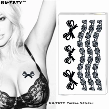 

Nu-TATY Black lace bow Temporary Tattoo Body Art Arm Flash Tattoo Stickers 17*10cm Waterproof Fake Painless Tattoo Sticker