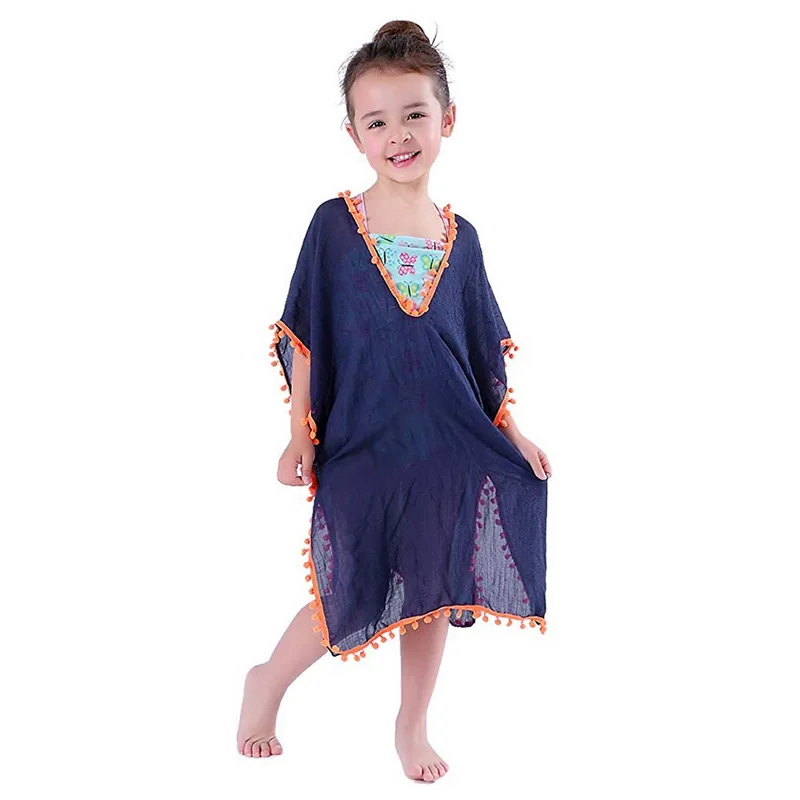 Vertvie Baby Girls Swim Dresses Kids Beach Cover-Ups Tassel Hook Flower Fringe Sundress Child Summer Swimwear Cover Up