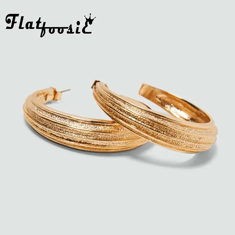 

Flatfoosie Brand Punk Circle Hoop Earrings For Women 2018 Fashion Gold Color Simple Round Open Earring Statement Party Jewelry