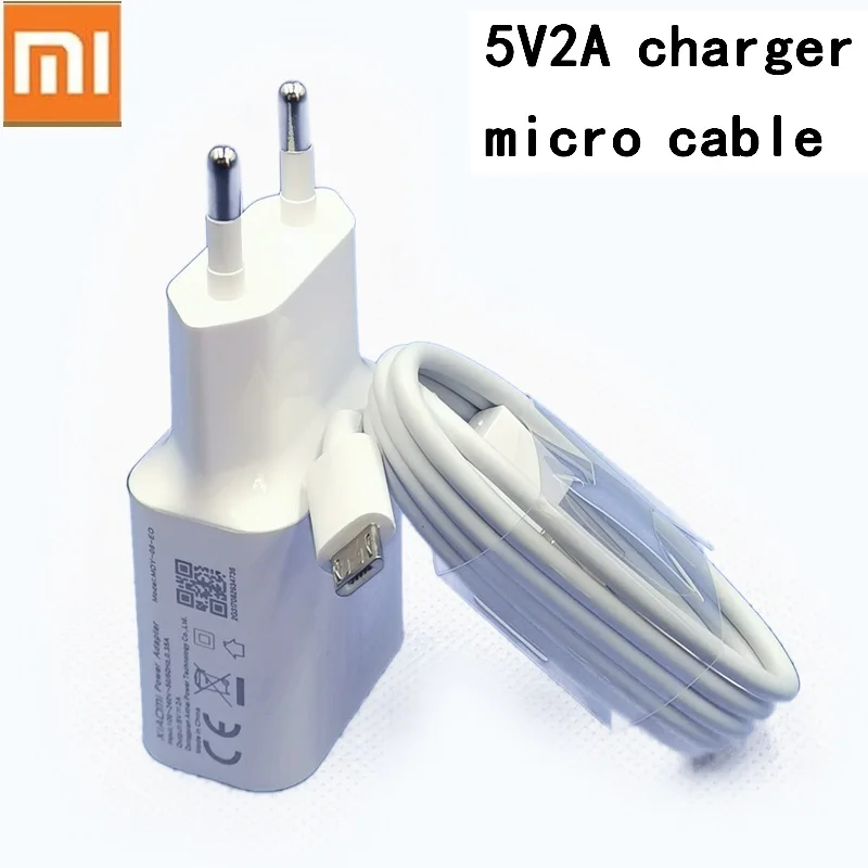 

Original Xiaomi Mi 5V/2A USB EU Charger Wall Power Adapter For Redmi 6 5 6a 5a 4a Note 5 Pro S2 a2 lite Micro Usb Cable
