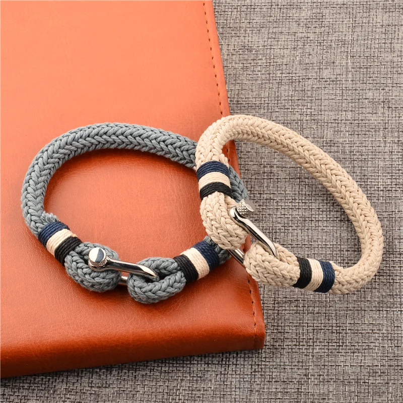 Hot Selling Jewelry Style D Shackle Bracelet Men Cotton Rope Buckle Stainless Steel Material Mens Bracelets 2018 | Украшения и