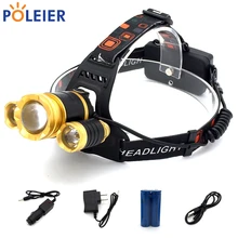 8000 Lumens LED Headlight 3*T6 yellow Headlamp USB Frontal Light Torch Cree T6 Waterproof Flashlights Rechargeable 18650 Battery