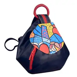 Для женщин Этническая цвет блок искусственная кожа треугольная Сумочка кольцо рюкзак сумка