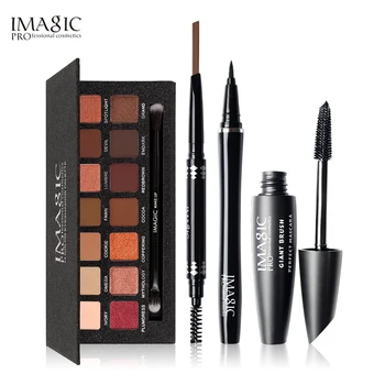 

IMAGIC 4PCS /SET Cosmetics Makeup Black Color Mascara Eyeliner Pencil 14 Colors Glitter Eyeshadow with Eyebrow Pen Makeup