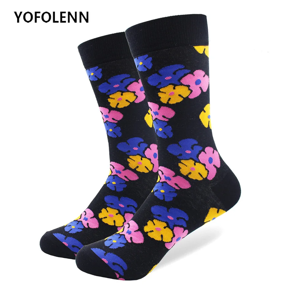 

Brand Quality Mens Happy Socks Flower Star Socks Newly Style Colorful Men Combed Cotton Tide Cool Street-wear Kimono Socks