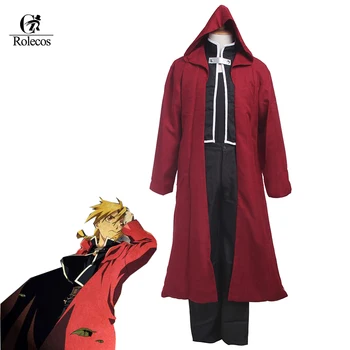 

Rolecos Cosplay Anime Fullmetal Alchemist Edward Elric Black Top+ Red Coat Halloween Edward Cosplay Costume
