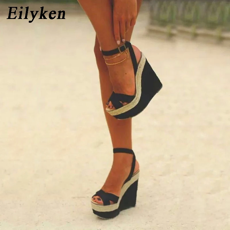 Eilyken; Новинка; летние женские туфли-гладиаторы; модные туфли на танкетке и высоком каблуке; пикантные женские Босоножки с открытым носком и пряжкой на ремешке