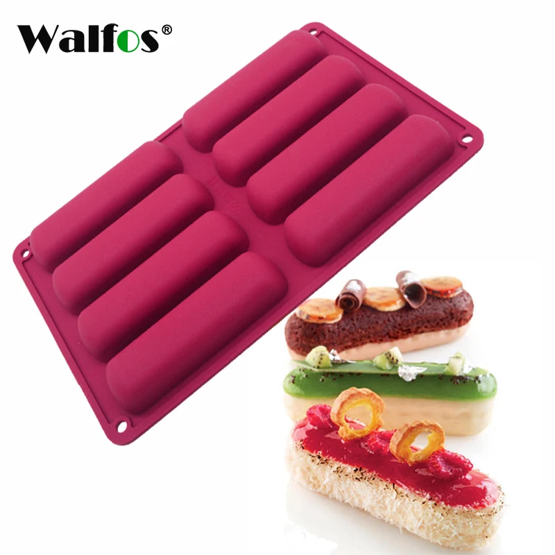

WALFOS Cake Tools Silicone Classic Collection Shapes finger Orange Non Stick Eclair 8 Forms Silicone Baking Mold