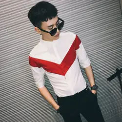 2019 Летняя мужская рубашка с вышивкой красная контрастная рубашка-512-1