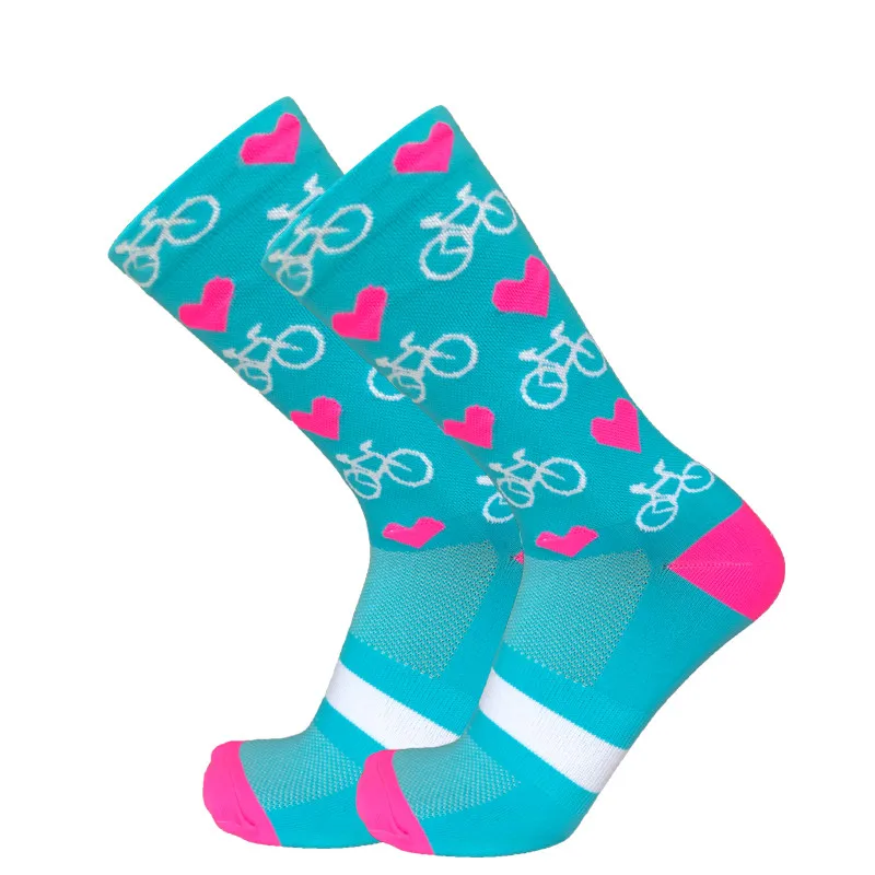 Профессиональные Спортивные профессиональные велосипедные Носки с рисунком сердца для мужчин и женщин, красивые Компрессионные носки для шоссейного велосипеда, горные носки для гонок