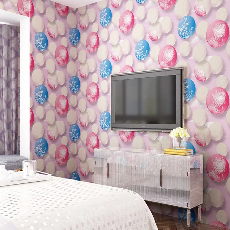 

Free Shipping 3D non woven fabric wallpaper warm dandelion circle lobby kitchen sofa television background wallpaper