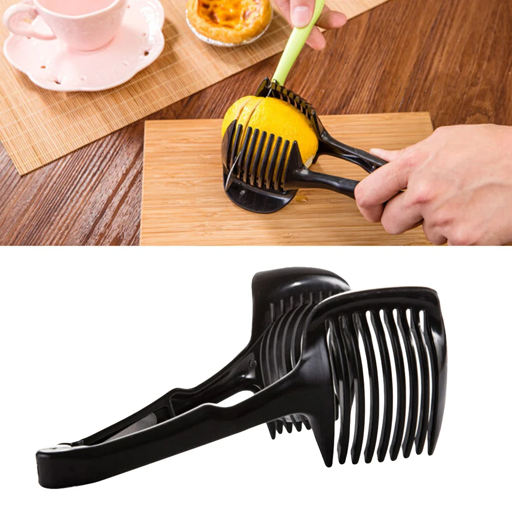 

Household Tomato Slicer Lemon Cutter Multipurpose Handheld Round Fruit Vegetable Slicing Cutter Kitchen Tool Gadget (Black)