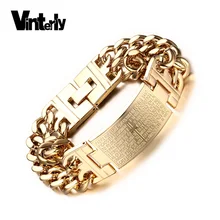 Vinterly из нержавеющей стали крест стихи узор золотистые браслеты двухрядные ручной цепочка ID браслет для мужчин ювелирные изделия